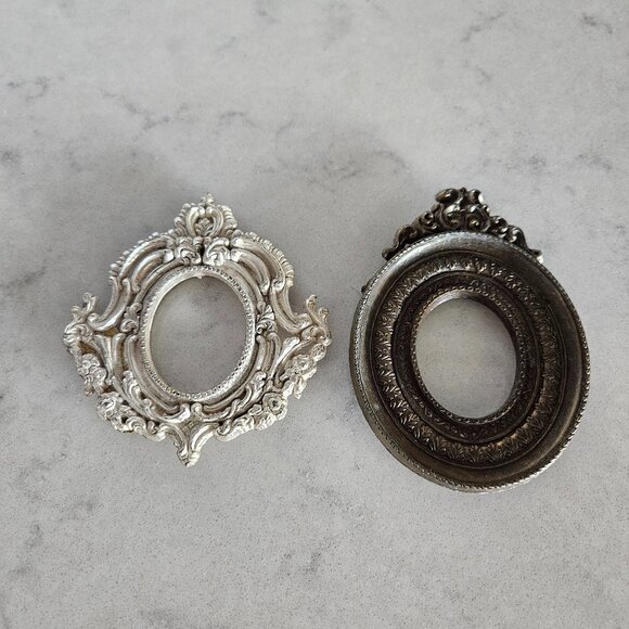 PAIR OF VINTAGE SMR ITALY ORNATE SILVER & BRONZE FRAMES 1.25" W x 1.5" H OPENING - Picture 6 of 14